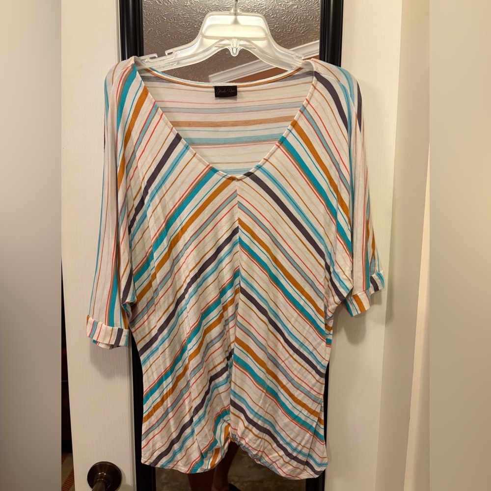 Striped V-Neck Top with Multicolor Design